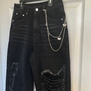 Cider Black Ripped Jeans Butterfly Chain